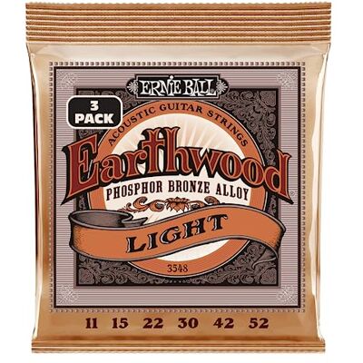 Ernie Ball Earthwood Lot de 3 cordes pour guitare acoustique en bronze phosphoreux, calibre Light 11-52 Ernie Ball Earthwood Lot de 3 cordes pour guitare acoustique en bronze phosphoreux, calibre Light 11-52