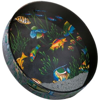 REMO World Percussion Ocean Drum 16" x 2.5" Cadre Acousticon, Billes d'acier, Graphique de poisson Effet de vague océanique, Convient pour la thérapie sonore et les enfants ET-0216-11 REMO World Percussion Ocean Drum 16" x 2.5" Cadre Acousticon, Billes d'acier, Graphique de poisson Effet de vague océanique, Convient pour la thérapie sonore et les enfants ET-0216-11