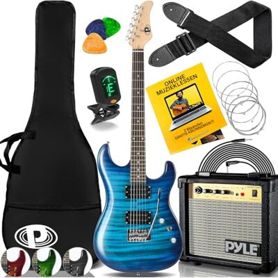 Pyle Kit de Guitare Électrique Débutant Avec Amplificateur – Guitare Pleine Taille Avec Micros Humbucker, Amplificateur et Accessoires, 99 cm Bleu Pyle Kit de Guitare Électrique Débutant Avec Amplificateur – Guitare Pleine Taille Avec Micros Humbucker, Amplificateur et Accessoires, 99 cm Bleu