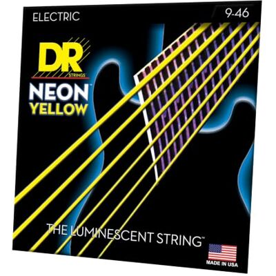 DR Strings NEON 9-46 Jeu de Cordes pour Guitare Electrique Jaune DR Strings NEON 9-46 Jeu de Cordes pour Guitare Electrique Jaune