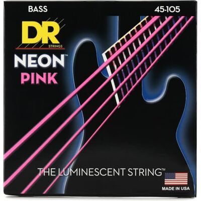 DR Strings NEON 45-105 Jeu de Cordes pour Guitare Basse Rose DR Strings NEON 45-105 Jeu de Cordes pour Guitare Basse Rose