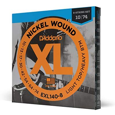 D'Addario EXL140-8 8-String nikkelgewonden elektrische gitaarsnaren, Light Top/Heavy Bottom, 10-74 D'Addario EXL140-8 8-String nikkelgewonden elektrische gitaarsnaren, Light Top/Heavy Bottom, 10-74
