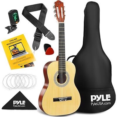 Pyle Kit de Guitare Acoustique Debutant 86 cm Junior-Guitare Enfant/Adulte Classique en Bois de Tilleul Fait Main avec Housse, Accordeur Numérique, Cordes, Médiators, Sangle, Droitier, Marron Pyle Kit de Guitare Acoustique Debutant 86 cm Junior-Guitare Enfant/Adulte Classique en Bois de Tilleul Fait Main avec Housse, Accordeur Numérique, Cordes, Médiators, Sangle, Droitier, Marron