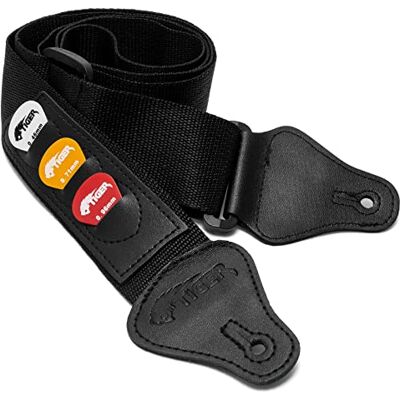 Tiger STP4-BK Sangle de guitare avec porte-médiators Noir Tiger STP4-BK Sangle de guitare avec porte-médiators Noir