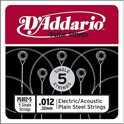 D'Addario PL012-5 Pack de 5 Cordes seules en acier pur pour guitare Calibre .012 D'Addario PL012-5 Pack de 5 Cordes seules en acier pur pour guitare Calibre .012
