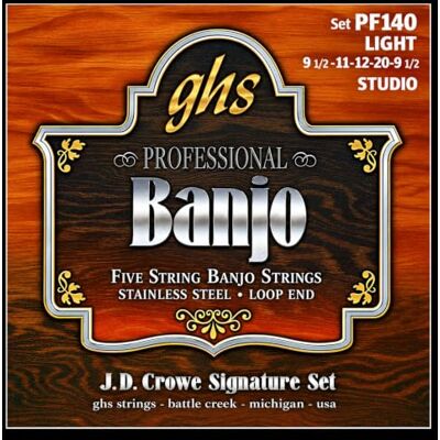 GHS Strings J.D. Crowe Signature Series PF140 Jeu de cordes pour banjo à 5 cordes en acier inoxydable léger (9 1/2-20) GHS Strings J.D. Crowe Signature Series PF140 Jeu de cordes pour banjo à 5 cordes en acier inoxydable léger (9 1/2-20)
