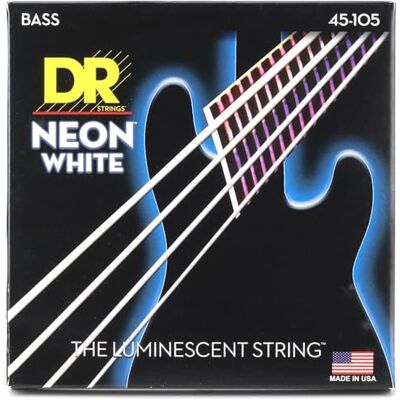 DR Strings NEON 45-105 Jeu de Cordes pour Guitare Basse Blanc DR Strings NEON 45-105 Jeu de Cordes pour Guitare Basse Blanc