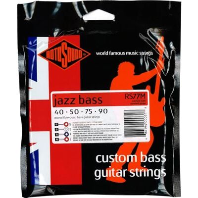 Rotosound Cordes pour Basse Électrique JAZZ 77 MONEL FLATWOUND 4-cordes RS77M FLATW MEDIUM SCALE Standard 40-90 Rotosound Cordes pour Basse Électrique JAZZ 77 MONEL FLATWOUND 4-cordes RS77M FLATW MEDIUM SCALE Standard 40-90