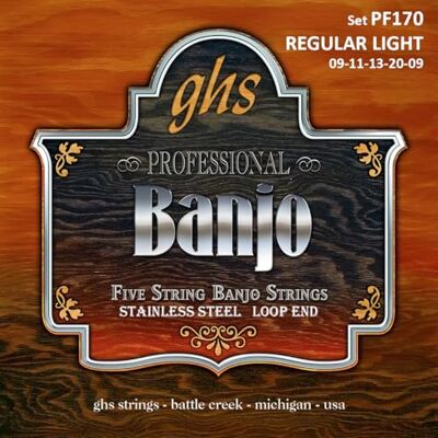 GHS Strings GHS Banjo PF170 Jeu de cordes en acier inoxydable 5 cordes Lumière normale GHS Strings GHS Banjo PF170 Jeu de cordes en acier inoxydable 5 cordes Lumière normale
