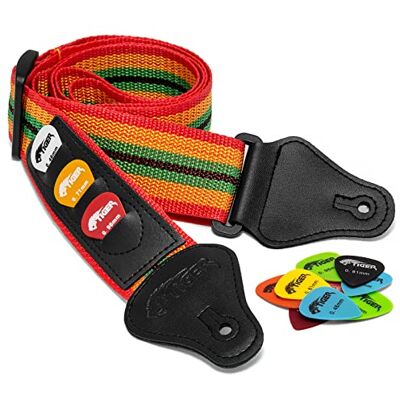 Tiger Sangle de guitare Avec médiators Reggae Tiger Sangle de guitare Avec médiators Reggae
