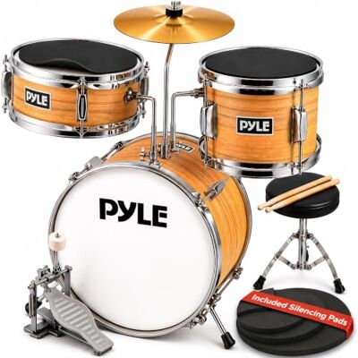 Pyle Set de Batterie Enfant – Kit de Batterie Musique Junior Débutant 3 Pièces avec Grosse Caisse de 33 cm, Caisse Claire, Tom, Cymbale, Siège Réglable, Sourdines, Baguettes, Naturel Pyle Set de Batterie Enfant – Kit de Batterie Musique Junior Débutant 3 Pièces avec Grosse Caisse de 33 cm, Caisse Claire, Tom, Cymbale, Siège Réglable, Sourdines, Baguettes, Naturel