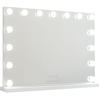 Flamingueo Miroir Coiffeuse 15 LED 3 Modes D'Éclairage Intensité Réglable Contrôle Tactile Miroir Maquillage Lumineux Blanc 58x12x43cm Flamingueo Miroir Coiffeuse 15 LED 3 Modes D'Éclairage Intensité Réglable Contrôle Tactile Miroir Maquillage Lumineux Blanc 58x12x43cm