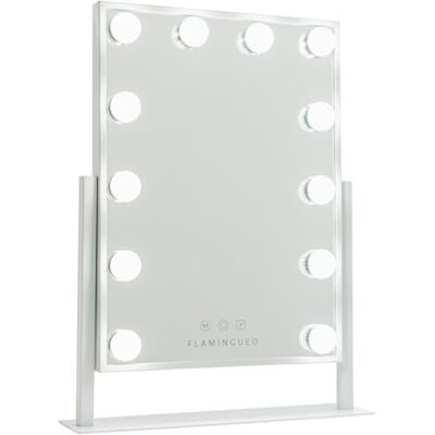 Flamingueo Miroir Coiffeuse 12 LED 3 Modes D'Éclairage Intensité Réglable Contrôle Tactile Position Réglable Miroir Maquillage Lumineux Blanc 36,5x7,5x47,5cm Flamingueo Miroir Coiffeuse 12 LED 3 Modes D'Éclairage Intensité Réglable Contrôle Tactile Position Réglable Miroir Maquillage Lumineux Blanc 36,5x7,5x47,5cm