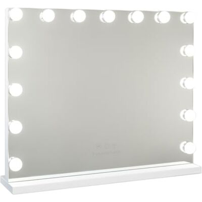Flamingueo Miroir Coiffeuse 15 LED 3 Modes D'Éclairage Intensité Réglable Contrôle Tactile Port USB Miroir Grossissant Inclus Blanc 58x12x48cm Flamingueo Miroir Coiffeuse 15 LED 3 Modes D'Éclairage Intensité Réglable Contrôle Tactile Port USB Miroir Grossissant Inclus Blanc 58x12x48cm