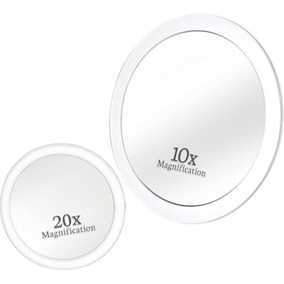 Mirrorvana Miroir grossissant 20x et 10x avec ventouse, miroir cosmétique rond 20x et 10x, miroir rond 15 cm et 10 cm Mirrorvana Miroir grossissant 20x et 10x avec ventouse, miroir cosmétique rond 20x et 10x, miroir rond 15 cm et 10 cm