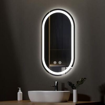 EMKE Miroir LED Salle de Bain 50x90cm, Miroir Salle de Bain Ovale avec Interrupteur Tactile, 3 Couleurs de Lumière Dimmable, Anti-buée, Fonction Mémoire, Arrêt Automatique Après 3 Heures EMKE Miroir LED Salle de Bain 50x90cm, Miroir Salle de Bain Ovale avec Interrupteur Tactile, 3 Couleurs de Lumière Dimmable, Anti-buée, Fonction Mémoire, Arrêt Automatique Après 3 Heures