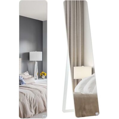 HOMCOM Grand Miroir Pleine Longueur Rectangulaire 37x160 cm Aspect Blanc Miroir Sur Pied Ou Mural, pour Chambre à Coucher, Salon, Dressing, Bois HOMCOM Grand Miroir Pleine Longueur Rectangulaire 37x160 cm Aspect Blanc Miroir Sur Pied Ou Mural, pour Chambre à Coucher, Salon, Dressing, Bois