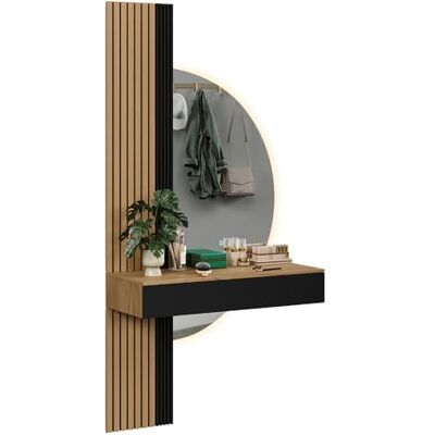 Vicco Coiffeuse "Melina", Chêne/noir, 100cm avec miroir LED, Parfait pour une routine beauté structurée Vicco Coiffeuse "Melina", Chêne/noir, 100cm avec miroir LED, Parfait pour une routine beauté structurée