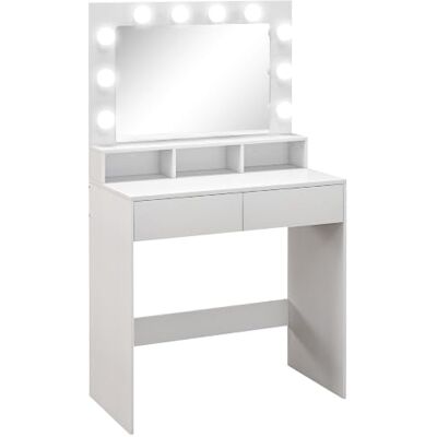 HOMCOM Coiffeuse avec miroir Hollywood 10 Ampoules 80 x 40 x 135 cm Blanc Table de Maquillage avec Tiroirs, 3 Modes d'Éclairage, Coiffeuse Moderne, pour Chambre à Coucher, Salon HOMCOM Coiffeuse avec miroir Hollywood 10 Ampoules 80 x 40 x 135 cm Blanc Table de Maquillage avec Tiroirs, 3 Modes d'Éclairage, Coiffeuse Moderne, pour Chambre à Coucher, Salon
