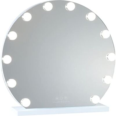 Flamingueo Miroir Coiffeuse Rond 12 LED 3 Modes D'Éclairage Intensité Réglable Contrôle Tactile Miroir Maquillage Blanc 50x12x47cm Flamingueo Miroir Coiffeuse Rond 12 LED 3 Modes D'Éclairage Intensité Réglable Contrôle Tactile Miroir Maquillage Blanc 50x12x47cm