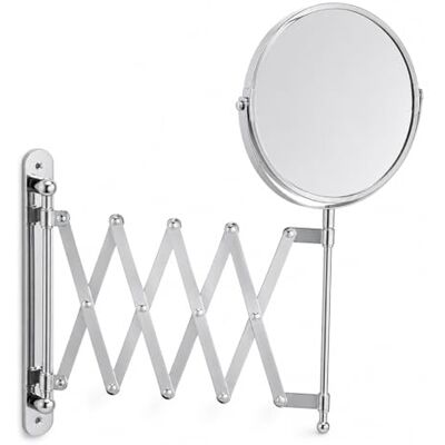 ReWu Miroir cosmétique mural extensible, grossissement 3x, miroir mural double face, inclinable en continu, support en fer chromé, surface du miroir Ø env. 16 cm, extensible jusqu'à environ 56 cm ReWu Miroir cosmétique mural extensible, grossissement 3x, miroir mural double face, inclinable en continu, support en fer chromé, surface du miroir Ø env. 16 cm, extensible jusqu'à environ 56 cm
