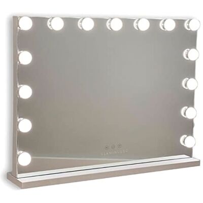 Flamingueo Miroir Coiffeuse 15 LED 3 Modes D'Éclairage Intensité Réglable Contrôle Tactile Port USB Miroir Grossissant Inclus Blanc 58x12x48cm Flamingueo Miroir Coiffeuse 15 LED 3 Modes D'Éclairage Intensité Réglable Contrôle Tactile Port USB Miroir Grossissant Inclus Blanc 58x12x48cm