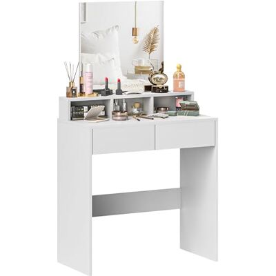HOMCOM Coiffeuse avec Miroir 2 Tiroirs Moderne 75 x 38 x 135 cm Blanc Table de Maquillage, 3 Compartiments, pour Chambre à Coucher HOMCOM Coiffeuse avec Miroir 2 Tiroirs Moderne 75 x 38 x 135 cm Blanc Table de Maquillage, 3 Compartiments, pour Chambre à Coucher