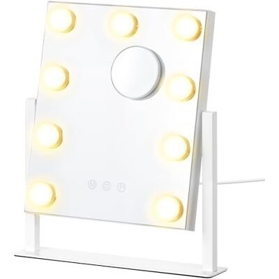 SONGMICS Miroir de maquillage avec lumières, contrôle tactile, 9 LED gradables, 3 températures de couleur, 25 x 30 cm, blanc mat LWM005WC02 SONGMICS Miroir de maquillage avec lumières, contrôle tactile, 9 LED gradables, 3 températures de couleur, 25 x 30 cm, blanc mat LWM005WC02