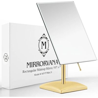 Mirrorvana Grand miroir sur pied doré pour comptoir de salle de bain et coiffeuse, miroir classique pour maquillage et rasage, 25 x 18 cm (doré) Mirrorvana Grand miroir sur pied doré pour comptoir de salle de bain et coiffeuse, miroir classique pour maquillage et rasage, 25 x 18 cm (doré)