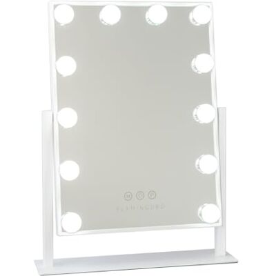 Flamingueo Miroir Coiffeuse 12 LED 3 Modes D'Éclairage Intensité Réglable Contrôle Tactile Position Réglable Miroir Grossissant Inclus Blanc 36x47,5x7,5cm Flamingueo Miroir Coiffeuse 12 LED 3 Modes D'Éclairage Intensité Réglable Contrôle Tactile Position Réglable Miroir Grossissant Inclus Blanc 36x47,5x7,5cm