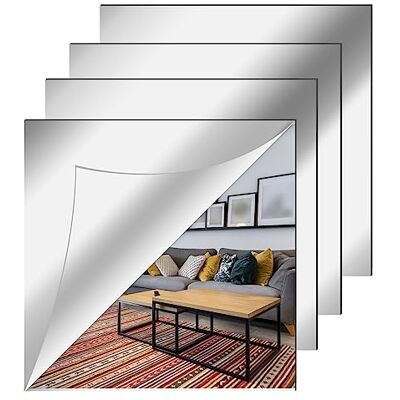 Relota Lot de 4 films miroir muraux 30 x 30 cm Carreaux de miroir flexibles Autocollants muraux Acrylique Décoratif Pour cuisine, salle de bain Relota Lot de 4 films miroir muraux 30 x 30 cm Carreaux de miroir flexibles Autocollants muraux Acrylique Décoratif Pour cuisine, salle de bain