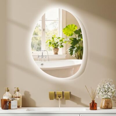 HOMCOM Miroir Salle de Bain avec Éclairage LED 70 x 50 cm IP44 argenté Miroir Lumineux Mural Asymétrique, Anti-Buée, 3 Couleurs Lumière, Dimmable, Mémoire, Interrupteur Tactile, Verre Trempé HOMCOM Miroir Salle de Bain avec Éclairage LED 70 x 50 cm IP44 argenté Miroir Lumineux Mural Asymétrique, Anti-Buée, 3 Couleurs Lumière, Dimmable, Mémoire, Interrupteur Tactile, Verre Trempé
