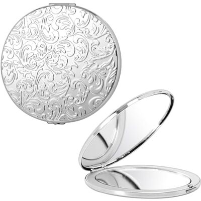 EYIWEITING Mini miroir pliant ovale en métal, pratique, compact, beau, robuste et durable, loupe 1X/2X. (motif ovale argenté) EYIWEITING Mini miroir pliant ovale en métal, pratique, compact, beau, robuste et durable, loupe 1X/2X. (motif ovale argenté)