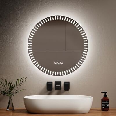 EMKE Miroir Rond Salle de Bain LED rétro-éclairé, diamètre 60 cm, avec Anti-buée+Interrupteur Tactile+3 Couleurs de lumière Variable, Miroir Rond décoratif à la Mode,Miroir Salle de Bain EMKE Miroir Rond Salle de Bain LED rétro-éclairé, diamètre 60 cm, avec Anti-buée+Interrupteur Tactile+3 Couleurs de lumière Variable, Miroir Rond décoratif à la Mode,Miroir Salle de Bain