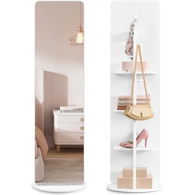 SONGMICS Miroir sur Pied, Miroir à Poser au Sol, Rotatif à 360°, 163 x 45 cm, avec Socle, Étagères et Crochets, Verre Trempé Haute Définition, pour Chambre, Salon, Blanc Nuage LFM036W01 SONGMICS Miroir sur Pied, Miroir à Poser au Sol, Rotatif à 360°, 163 x 45 cm, avec Socle, Étagères et Crochets, Verre Trempé Haute Définition, pour Chambre, Salon, Blanc Nuage LFM036W01