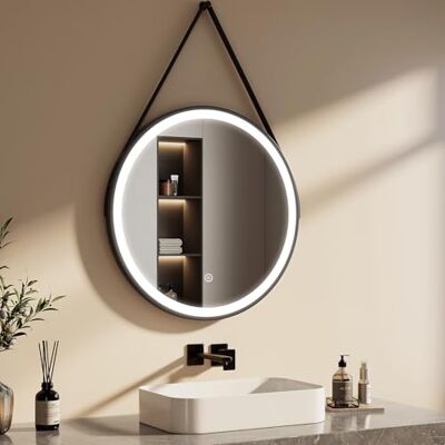 EMKE Miroir de salle de bain rond avec lumière 70 cm, miroir salle de bain LED cadre noir avec interrupteur tactile lumière blanche froide 6500K (Type 3) EMKE Miroir de salle de bain rond avec lumière 70 cm, miroir salle de bain LED cadre noir avec interrupteur tactile lumière blanche froide 6500K (Type 3)