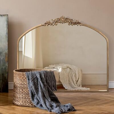 PERFNIQUE Miroir vintage doré, 91 x 76 cm, miroir baroque antique arqué pour mur, en laiton, décoration murale traditionnelle pour salle de bain, salon, cheminée, entrée, couloir (91 x 76 cm) PERFNIQUE Miroir vintage doré, 91 x 76 cm, miroir baroque antique arqué pour mur, en laiton, décoration murale traditionnelle pour salle de bain, salon, cheminée, entrée, couloir (91 x 76 cm)