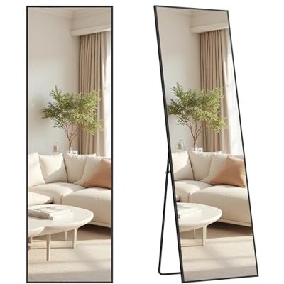 SONGMICS Miroir pleine longueur, miroir de sol rectangulaire avec support, cadre en alliage d'aluminium, verre trempé, pour chambre à coucher, salon, vestiaire, coin carré, 160 x 50 cm, noir mat SONGMICS Miroir pleine longueur, miroir de sol rectangulaire avec support, cadre en alliage d'aluminium, verre trempé, pour chambre à coucher, salon, vestiaire, coin carré, 160 x 50 cm, noir mat
