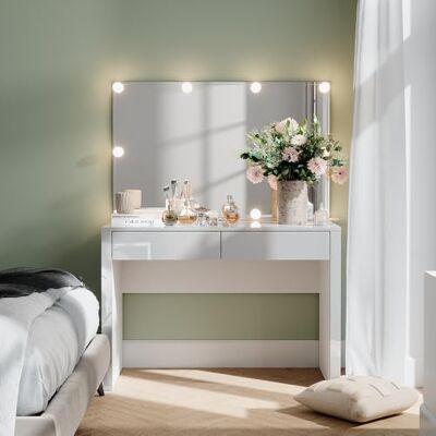 Vicco Coiffeuse "Annabelle", blanc brillant/blanc, 110cm avec miroir et lampes, Garde les produits utilisés au quotidien toujours à portée de main Vicco Coiffeuse "Annabelle", blanc brillant/blanc, 110cm avec miroir et lampes, Garde les produits utilisés au quotidien toujours à portée de main