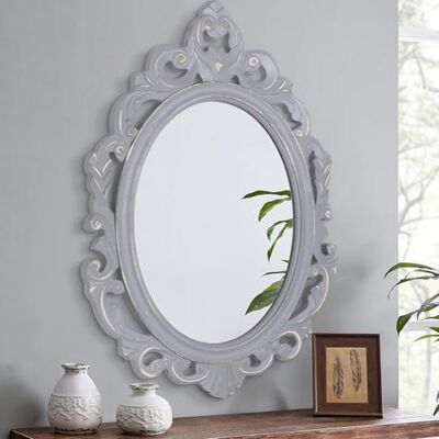 Lzuso Miroir ovale à suspendre avec cadre sculpté gris Miroir mural rustique vintage Esthétique pour meuble-lavabo, chambre à coucher, salon, entrée, ferme, 61 x 40,6 cm Lzuso Miroir ovale à suspendre avec cadre sculpté gris Miroir mural rustique vintage Esthétique pour meuble-lavabo, chambre à coucher, salon, entrée, ferme, 61 x 40,6 cm