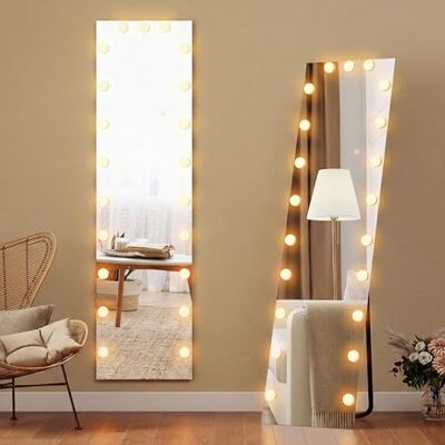 HOMCOM Miroir pleine longueur LED RGB 150x40cm interrupteur tactile 21 ampoules, 7 couleurs, miroir mural Hollywood, fonction mémoire, inclinable, chambre, salon HOMCOM Miroir pleine longueur LED RGB 150x40cm interrupteur tactile 21 ampoules, 7 couleurs, miroir mural Hollywood, fonction mémoire, inclinable, chambre, salon