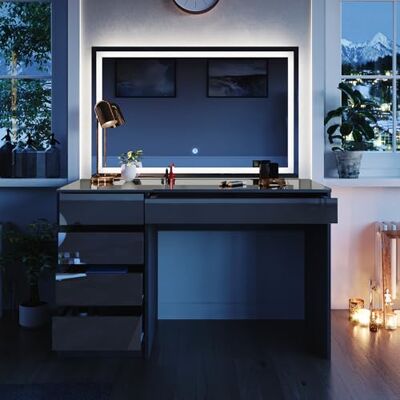 Vicco Coiffeuse "Sherry", Anthracite, 120cm avec miroir LED, avec éclairage LED et grand miroir rectangulaire Vicco Coiffeuse "Sherry", Anthracite, 120cm avec miroir LED, avec éclairage LED et grand miroir rectangulaire