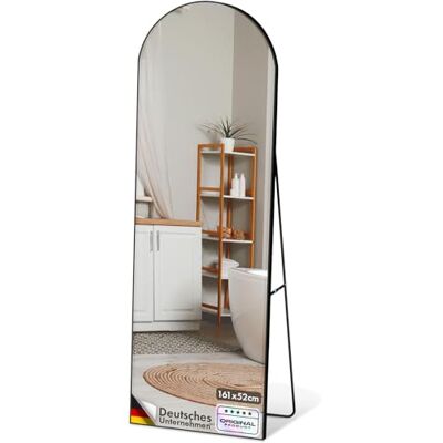 Floordirekt Madison Miroir pleine longueur, 161 x 52 cm, miroir sur pied bombé, cadre en alliage d'aluminium, verre trempé, pour chambre à coucher, salon, vestiaire, noir Floordirekt Madison Miroir pleine longueur, 161 x 52 cm, miroir sur pied bombé, cadre en alliage d'aluminium, verre trempé, pour chambre à coucher, salon, vestiaire, noir