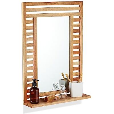 Relaxdays Miroir de salle de bain avec étagère Cadre en bois Rectangulaire 70 x 50 x 12 cm Naturel Relaxdays Miroir de salle de bain avec étagère Cadre en bois Rectangulaire 70 x 50 x 12 cm Naturel