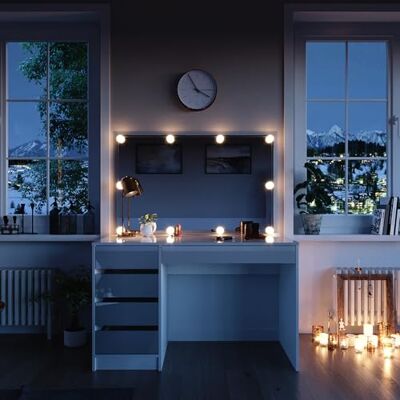 Vicco Coiffeuse "Sherry", Blanc, 120cm avec éclairage LED, avec éclairage LED et grand miroir rectangulaire Vicco Coiffeuse "Sherry", Blanc, 120cm avec éclairage LED, avec éclairage LED et grand miroir rectangulaire