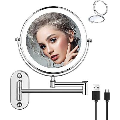 jutyum Miroir grossissant à LED Miroir cosmétique Rotatif à 360° Montage mural Pour salle de bain Avec éclairage 1X/10X Avec éclairage 3 couleurs jutyum Miroir grossissant à LED Miroir cosmétique Rotatif à 360° Montage mural Pour salle de bain Avec éclairage 1X/10X Avec éclairage 3 couleurs