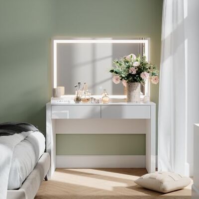 Vicco Coiffeuse "Annabelle", blanc brillant/blanc, 110cm avec miroir LED, Garde les produits utilisés au quotidien toujours à portée de main Vicco Coiffeuse "Annabelle", blanc brillant/blanc, 110cm avec miroir LED, Garde les produits utilisés au quotidien toujours à portée de main