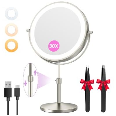 Auxmir Miroir Grossissant Lumineux 5000 mAh, Hauteur Réglable, Nickel Hauteur réglable 38-47 cm, rotation 360°, commande double face, 3 modes d'éclairage réglables, idéal pour toute la famille Auxmir Miroir Grossissant Lumineux 5000 mAh, Hauteur Réglable, Nickel Hauteur réglable 38-47 cm, rotation 360°, commande double face, 3 modes d'éclairage réglables, idéal pour toute la famille