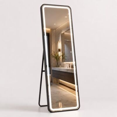 Relaxdays Miroir en pied éclairé, 160 x 50 cm, rectangulaire, métal noir 2-en-1 pied & mural Relaxdays Miroir en pied éclairé, 160 x 50 cm, rectangulaire, métal noir 2-en-1 pied & mural