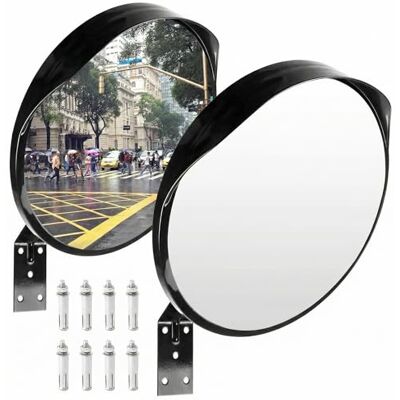 QWORK ® Lot de 2 Miroir Convexe avec Support, Miroir de Sécurité pour Allées, Sortie Garage (Ø30cm) QWORK ® Lot de 2 Miroir Convexe avec Support, Miroir de Sécurité pour Allées, Sortie Garage (Ø30cm)